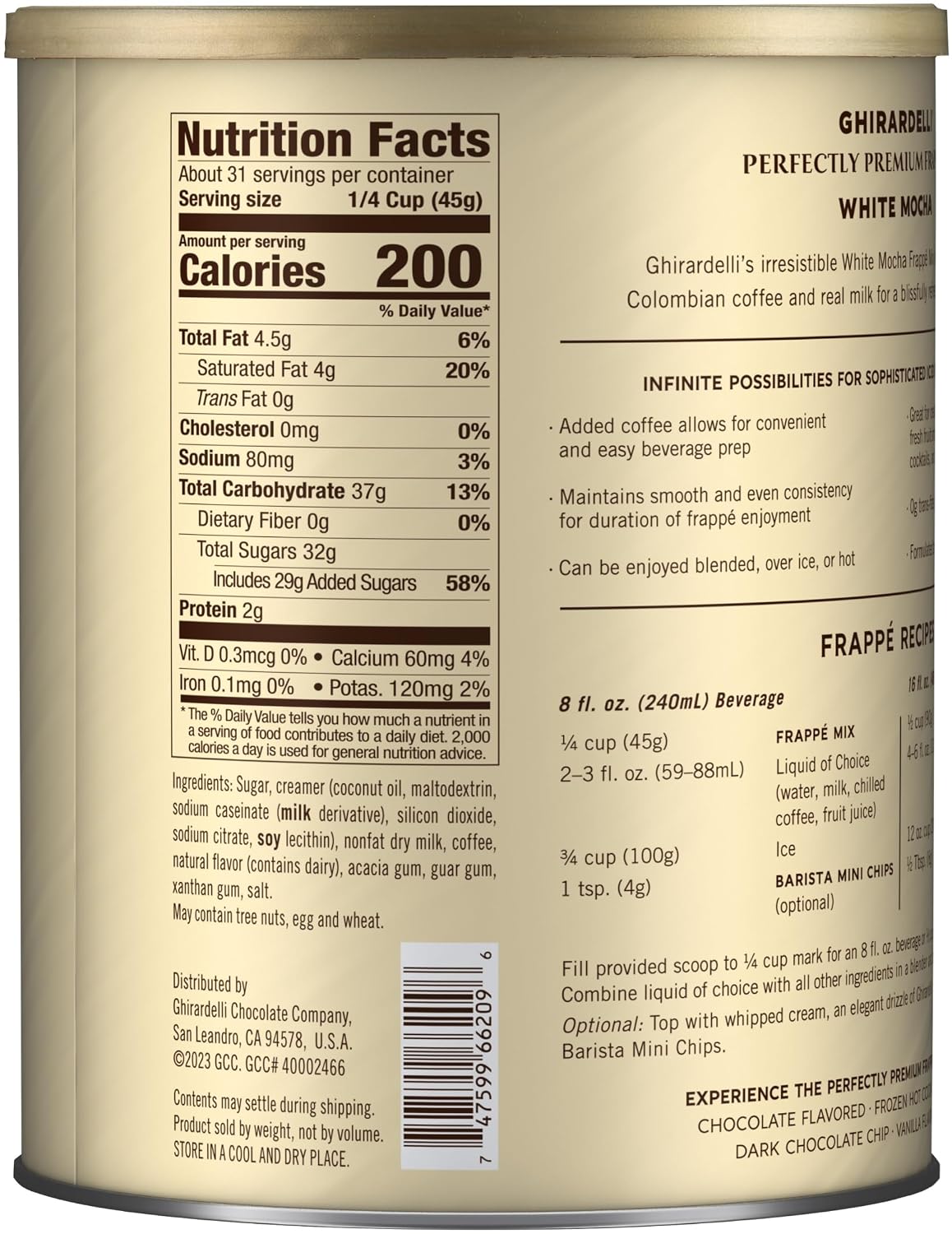 Ghirardelli White Mocha Frappe Mix - 50 oz (3 lb 2 oz) - View 2