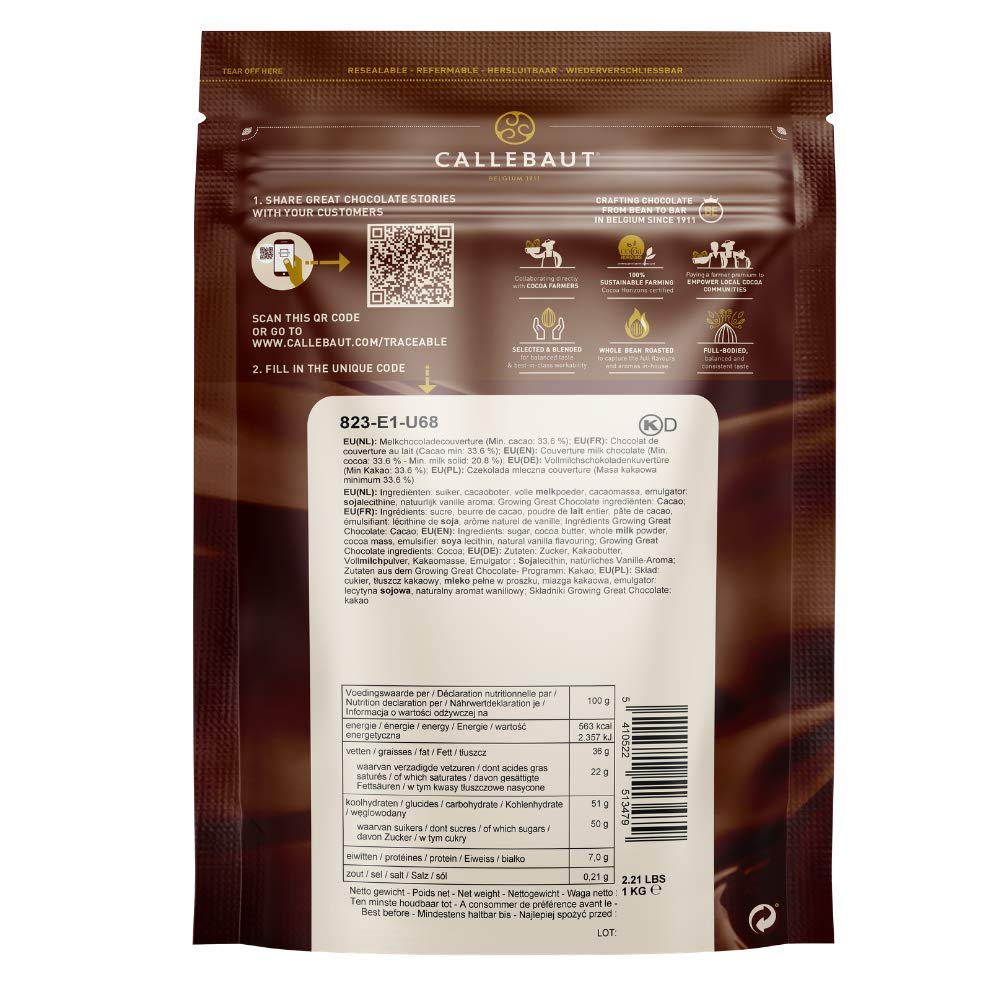 Callebaut 823 Milk Chocolate Callets 33.6% - 1 kg - View 2