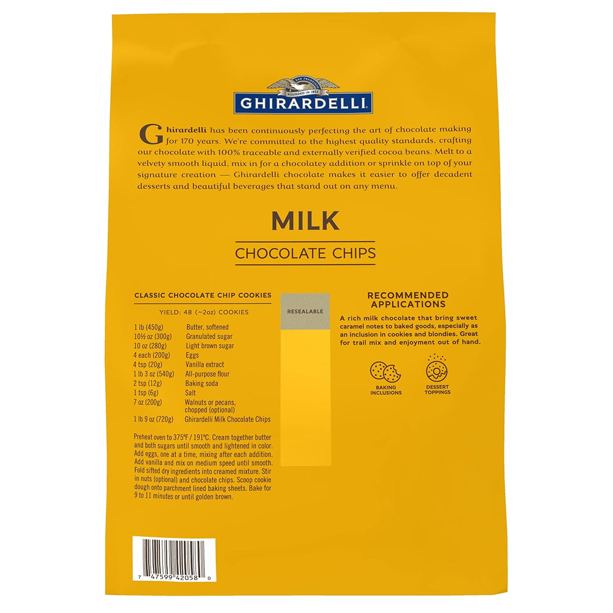 Ghirardelli Milk Chocolate Chips - 5 lb Bag