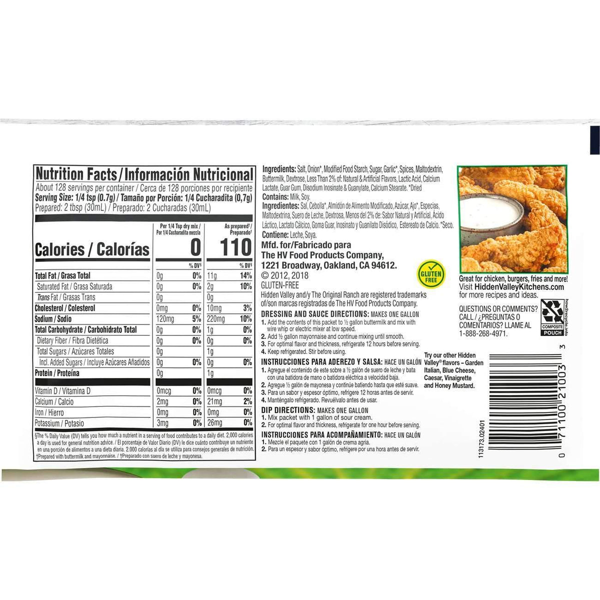Hidden Valley Original Ranch No MSG Mix - 12 x 3.2 oz - View 2