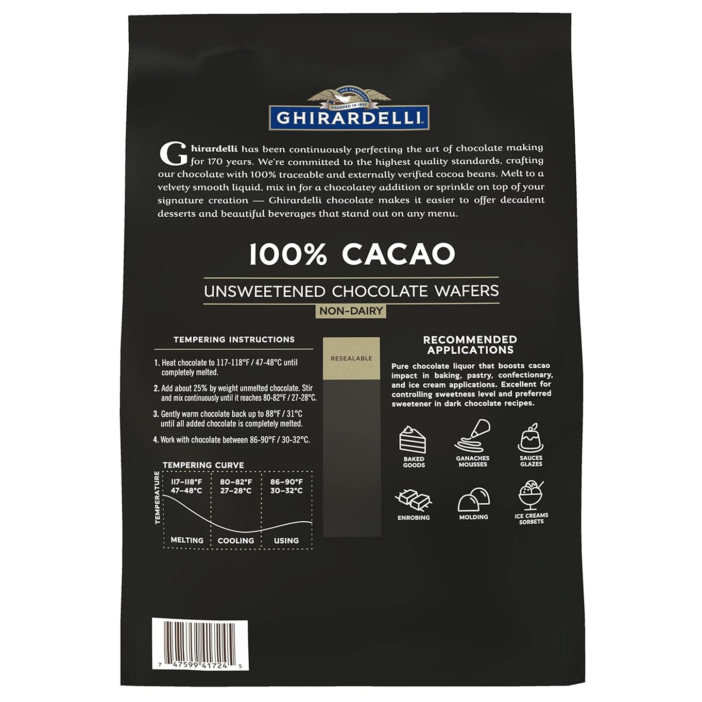 Ghirardelli 100% Unsweetened Chocolate Wafers - 5 lb Bag - View 2