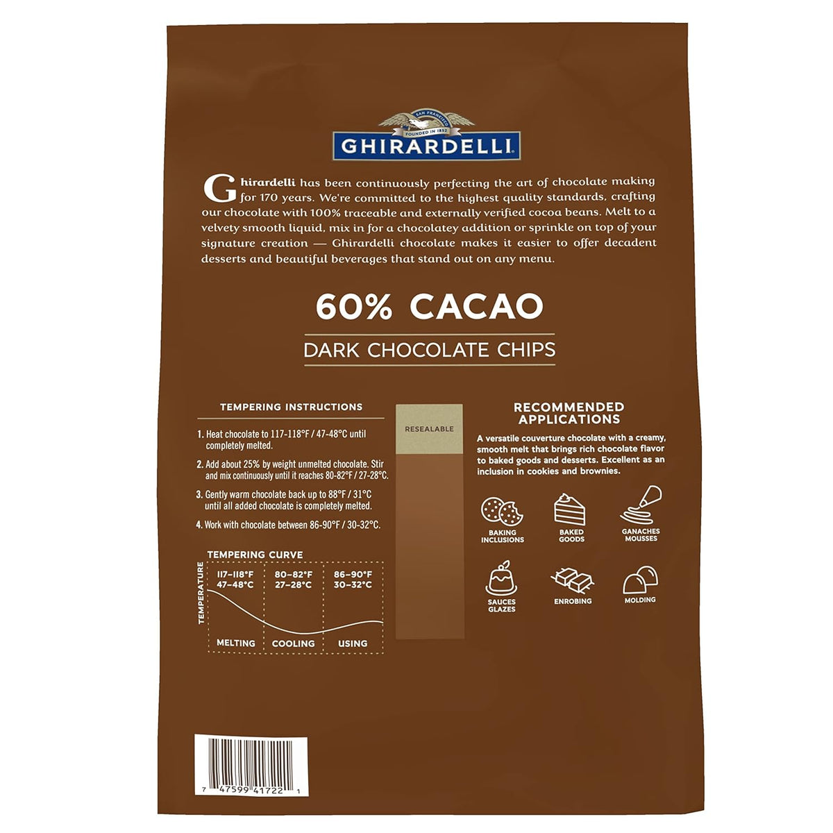 Ghirardelli 60% Cacao Bittersweet Chocolate Chips - 5 lb Bag - View 2