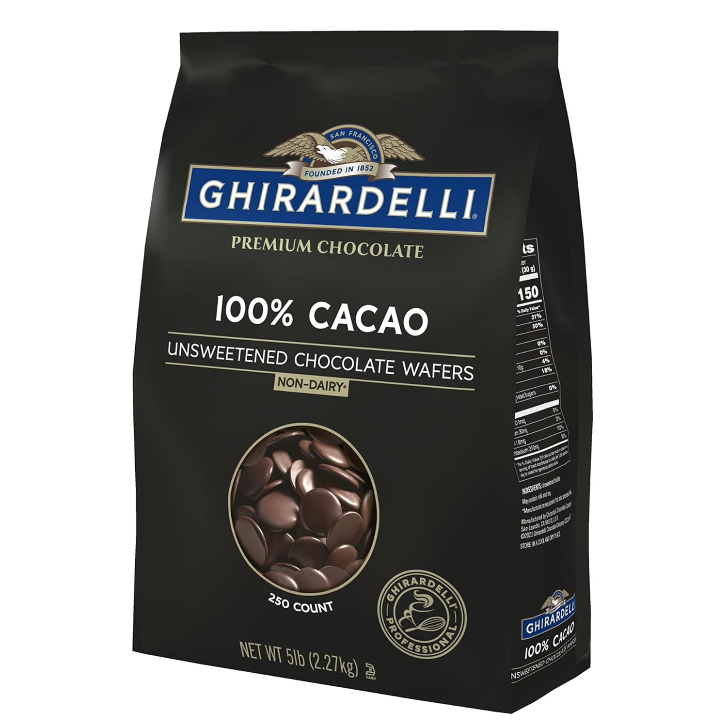 Ghirardelli 100% Unsweetened Chocolate Wafers - 5 lb Bag — Amazon verified B0BGR1J4YH