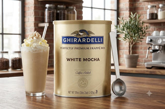 Ghirardelli White Mocha Premium Frappé Mix, 3.12 lb Can with Barista Spoon